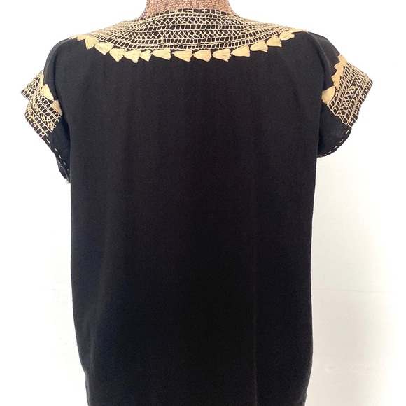 VTG 1970s Top Black Crepe Hand Embroidery Indian or Mexican Boho Vintage - Picture 6 of 8